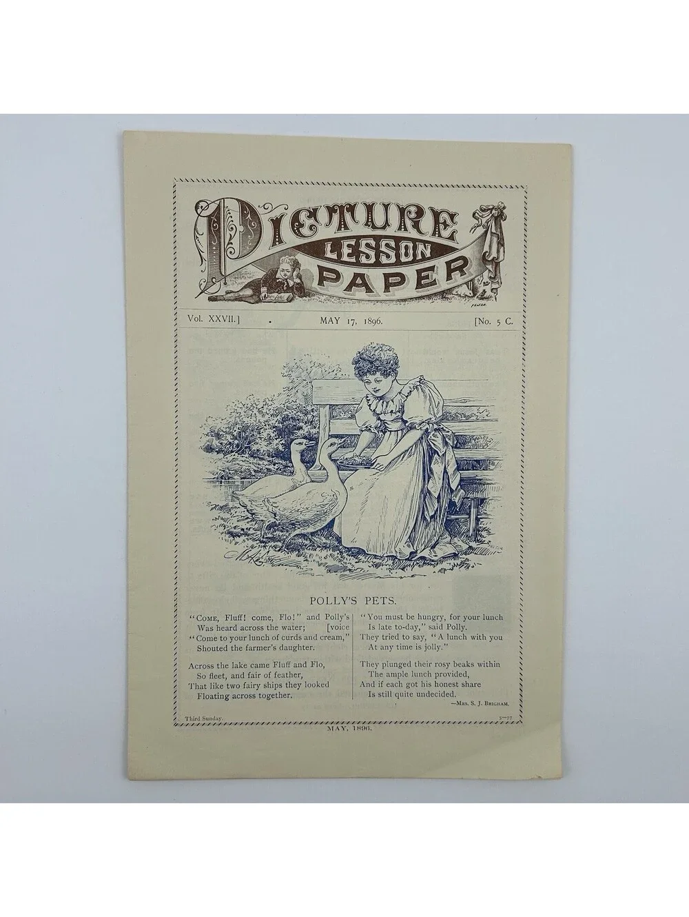 1896 Picture Lesson Paper Vintage Sunday School Ephemera Pollys Pets Ducks   C20